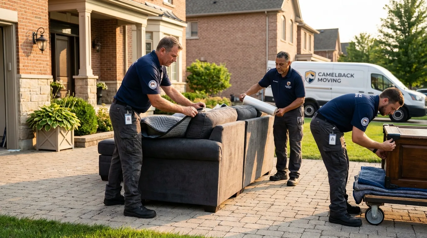 Large estate moving crew wrapping furniture in Chatham, IL
