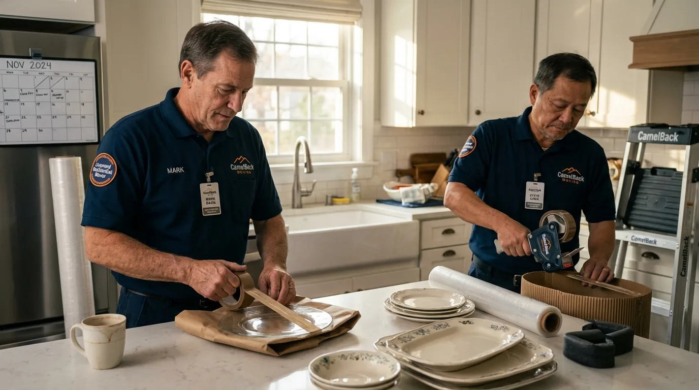 Professional crew packing kitchen dishware in Chatham, IL
